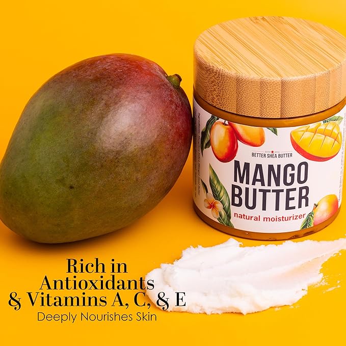 Raw Mango Butter - 100% Pure Mango Seed Butter - Natural Moisturizer for Skin and Hair - Use with Shea in DIY Body Butter, Lip Gloss, Lotion Bar and Soap Making, 8 oz Jar