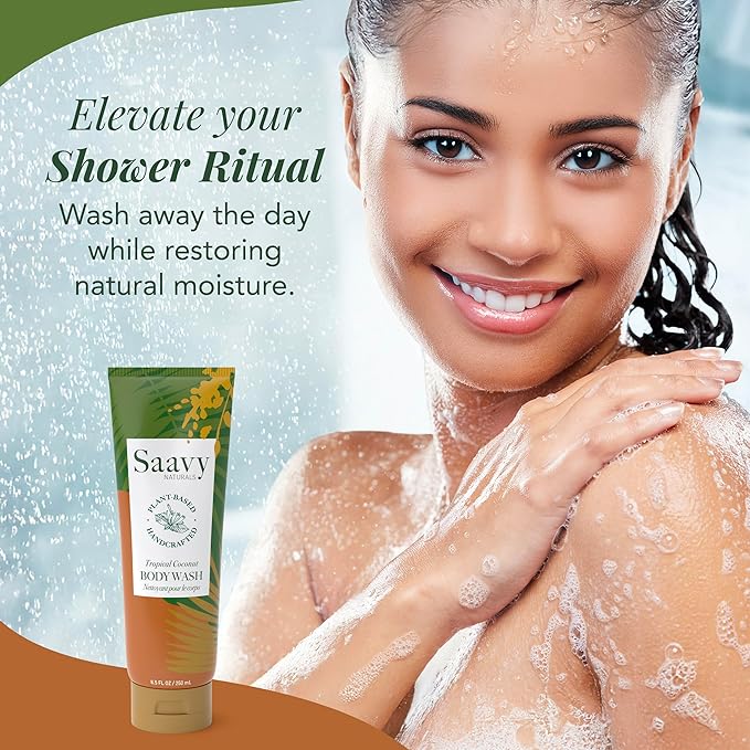 Saavy Naturals Body Cream Tropical Coconut Plant-Based Ingredients| Made In USA | Absorbent Shea Butter Vegan Formula, Thick and Creamy Body Moisturizer, Body Lotion for Dry Skin- 8.5 Fl Oz, 2 Pack