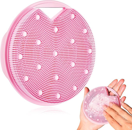 Silicone Body Scrubber - Anti Zinc Infused-Stiff and Soft Bristles,Exfoliating Body Wash Scrubber,Loofah Shower Scrubber for Body,Lymphatic Drainage,Blood Circulation and Lather Well- Pink