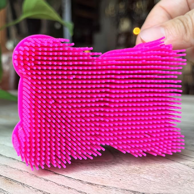 Premium Sensory Brush for Kids or Autism,Soft Silicone Body Scrubber,2 in 1 Sensory Room Occupational Therapy Sensory Brushes,Silicone Loofah,Pet Shower Brush Bath Brush Shampoo Brush(Bear-deep Pink)