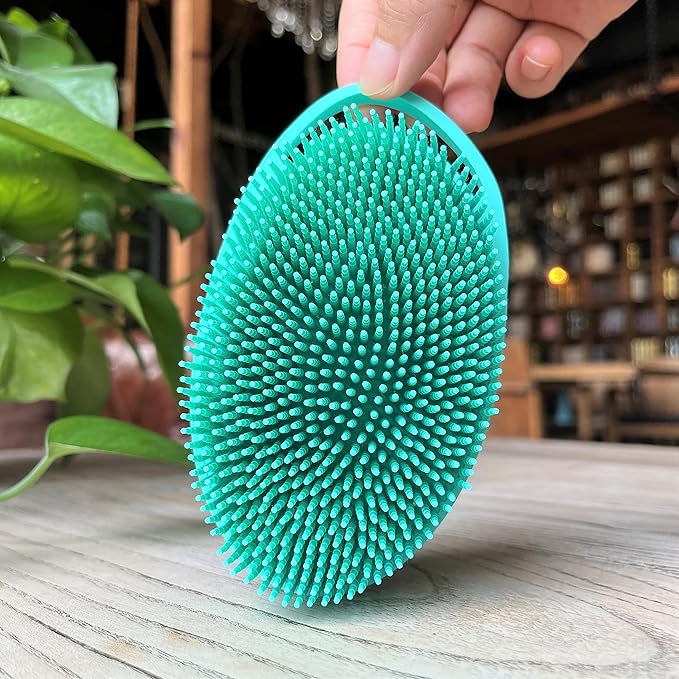 Premium Sensory Brush for Kids or Autism,Soft Silicone Body Scrubber,2 in 1 Sensory Room Occupational Therapy Brushes,Silicone Loofah,Pet Shower Brushes Bath Brush Shampoo Brush(hangable-Spikes-Teal)