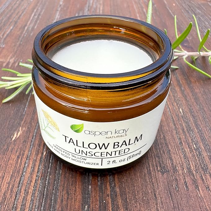 Aspen Kay Naturals Handmade 100% Grass Fed Beef Tallow Balm for Skin Care, Organic Moisturizer + Chamomile, Yarrow & Calendula (Unscented) Organic Body Butter - 2 fl. oz. Made in USA