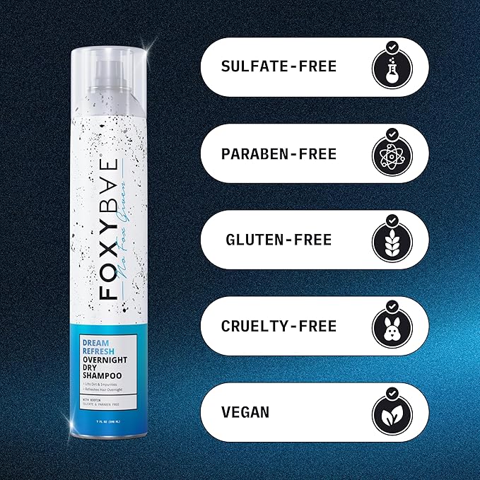 FoxyBae Overnight Dry Shampoo Spray – Biotin, Rice Starch & Charcoal Formula – Absorbs Oil, Sweat & Odor for Fine, Thick & Color-Treated Hair – Dream Refresh – 7 fl oz