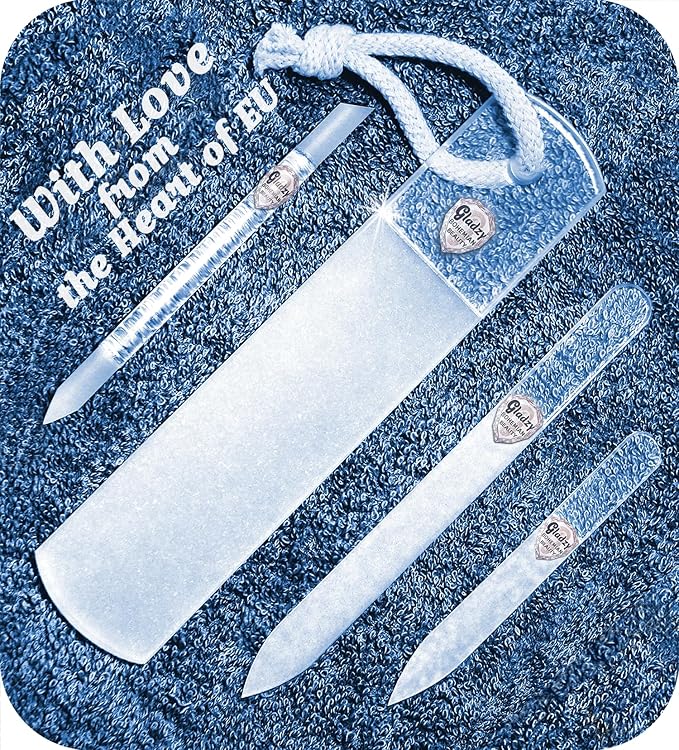 Genuine Czech Glass Nail File Set by GLADZY - Callus Remover Foot Rasp, Cuticle Pusher Manicure Stick, Double Sided Etched Different Grit Surface, Professional Nail Care Tool Kit, Made in EU