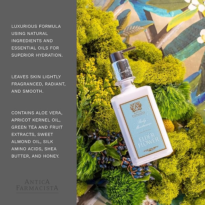 Antica Farmacista Body Moisturizer - Scented Moisturizing Lotion with Aloe Vera, Green Tea & Sweet Almond Oil - Luxury Gift for Any Occasion - Elderflower, 10 fl oz