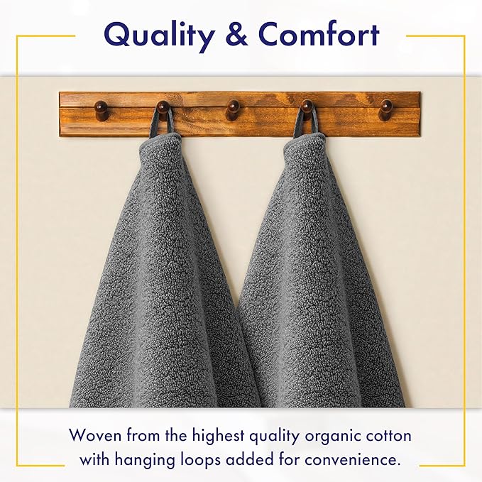 100% Organic Zero-Twist Cotton Towels - GOTS Certified Luxury Bath Towels - Ultra Soft & Plush 700GSM Long-Staple Cotton - 6 Piece Towel Set (Granite Grey)