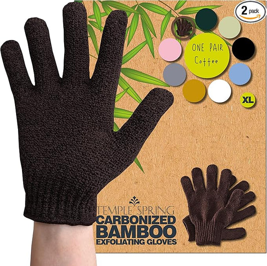 Temple Spring Exfoliating Glove, Rayon Bamboo Exfoliating Body Scrubber, Loofah Washcloth, Exfoliate Loofa Shower Scrubber, Body Exfoliator Scrub, Shower Loofah Bath Sponge - Coffee XL