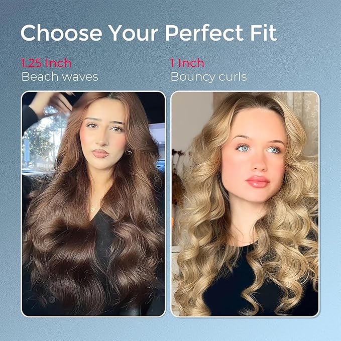 TYMO Automatic Rotating Curling Iron - TYMO CURLPRO Beach Waves Curling Wand, Portable Hair Curler, 500 Million Ionic, Dual Voltage & Lightweight for Travel, Ceramic Coating, 1 1/4 Inch, Metallic Gray