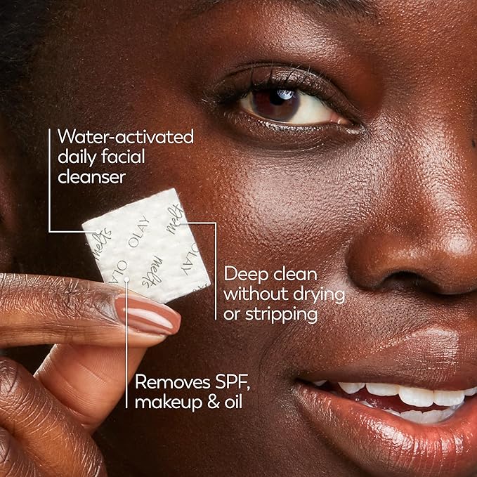 Olay Face Wash, Hyaluronic Acid Cleansing Melts, Fragrance-Free, Daily Use Gentle Cleanser, For All Skin Types, Travel Size, Water-Activated to Clean, Tone, and Refresh, 64ct (2 Pack x 32ct)