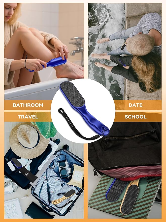 Nano Glass Foot File Foot Callus Remover Scrubber in Shower, Pedicure Tools Feet Scrubber Dead Hard Skin, Anti-Slip Handle Rope & Storage Bag Foot Files for Wet and Dry Feet Care Gift Blue