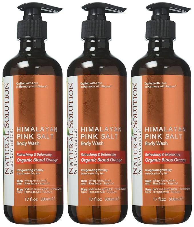 Natural Solution Body Wash, Formulated with Organic Blood Orange Extracts with Himalayan Pink Salt, Revitalizes & Refreshing Your Skin, 17 fl oz/Each – Pack of 3