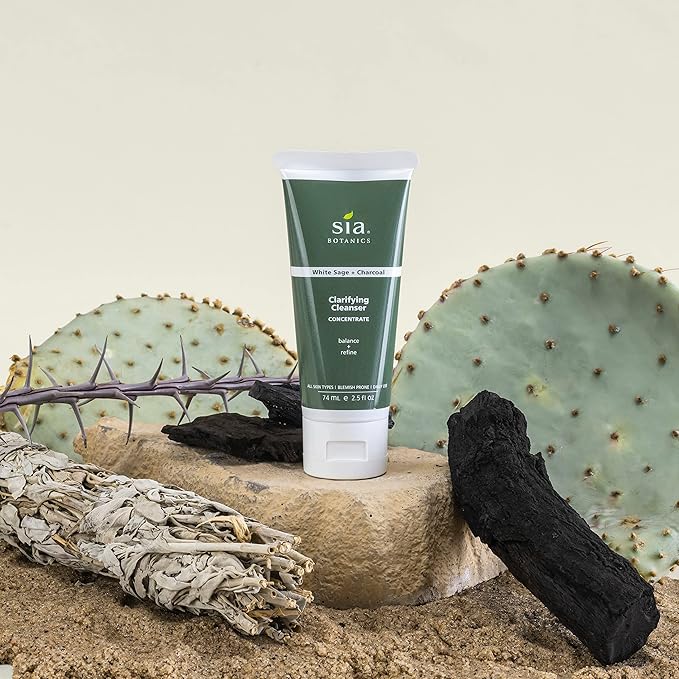 Sia Botanics Clarifying Facial Cleanser (74ml/2.5oz Eco Tube) | Face Wash w/White Sage, Activated Charcoal, Tea Tree | Natural, Clean, Botanical Skincare for Women