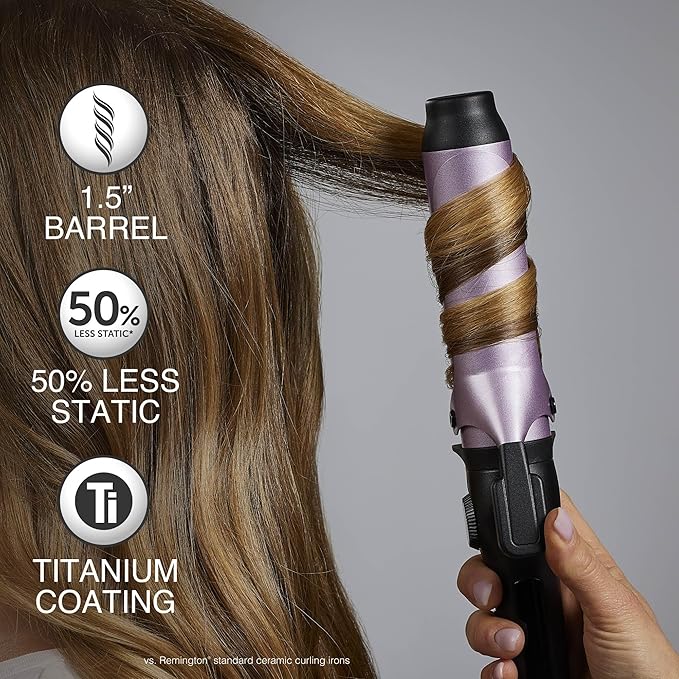Remington Anti-Static 1.5-Inch Clipped Curling Iron with Titanium Protection, Fast Heat-Up, Ceramic Barrel for Big Voluminous Waves & Added Body, Auto Shut-Off