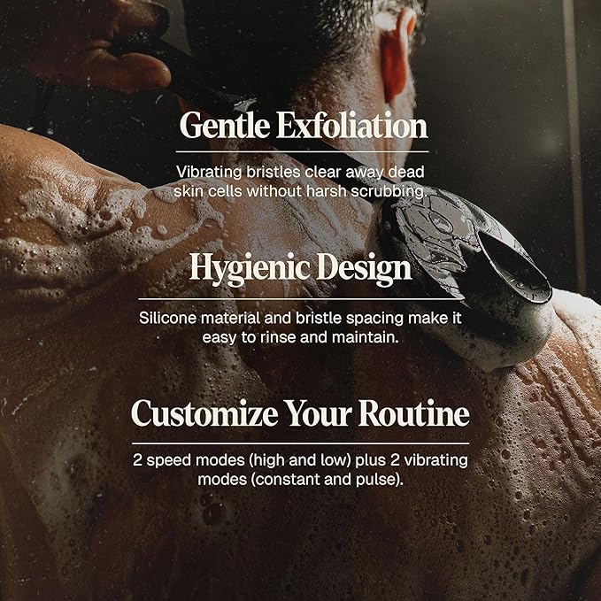 Black Wolf Sonic Scrubber Pro & Moisturizing Body Wash Set - Men's Shower & Bathroom Essentials Gift Set for Dry, Dehydrated, & Sensitive Skin - Hydrating Bodywash & Vibrating Face & Body Scrubber