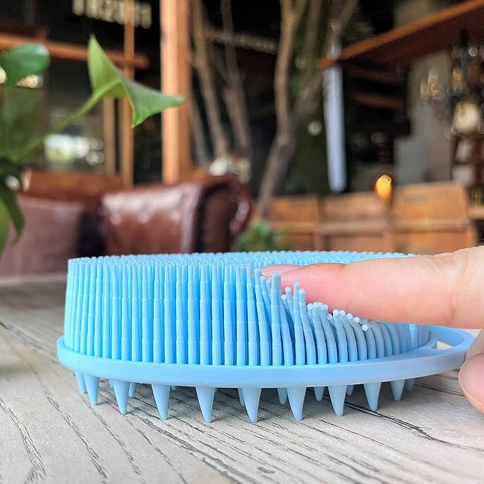 Premium Sensory Brush for Kids or Autism,Soft Silicone Body Scrubber,2 in 1 Sensory Room Occupational Therapy Brushes,Silicone Loofah,Pet Shower Brush Bath Brush Shampoo Brush(hangable-Spikes-Blue)
