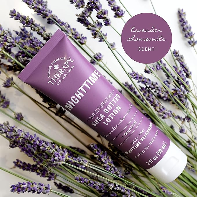Village Naturals Therapy Nighttime Moisturizing Shea Butter Lotion Lavender Chamomile Daily Relaxation 6-Pack