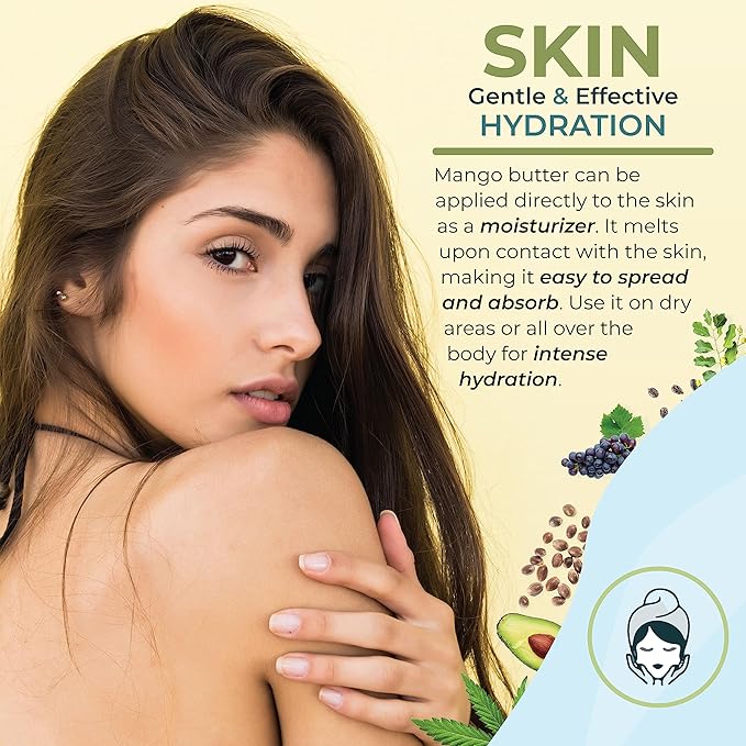 Zatural 100% Pure Mango Butter | Cold Pressed Raw Creamy Body Butter for Skin Hydration, Conditioning & Softening (16oz)