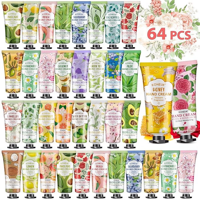 64 Pack Moisturizing Hand Cream Set, Christmas Gifts for Women, Bulk Hand Lotion Travel Size for Dry Cracked Hands, Mini Hand Cream for Mom Gifts, Stocking Stuffers, Thank You Gifts