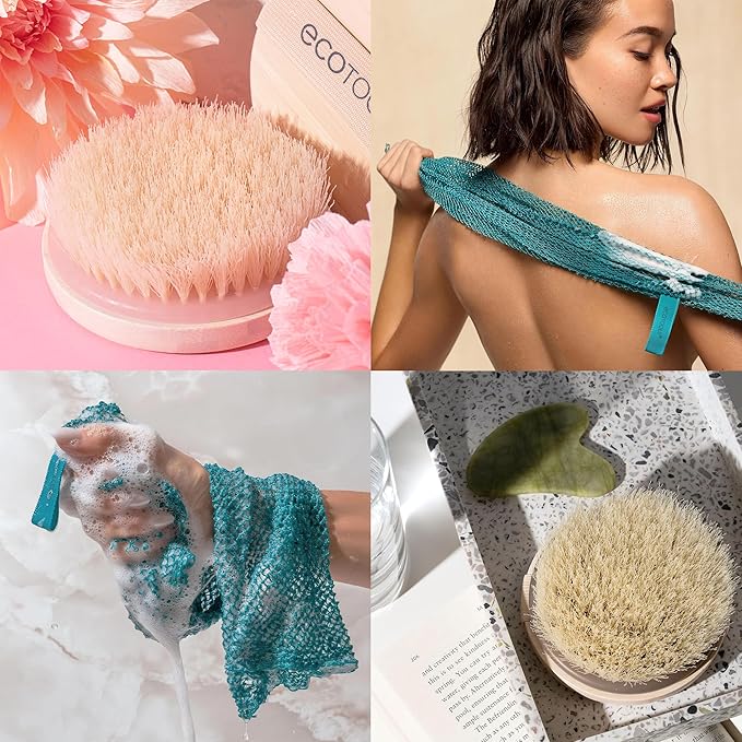 EcoTools Dry Body Brush for Circulation, Dead Skin Removal + Exfoliating Body Scrubber Bath Net, Inspired by The African Net Sponge, Self-Care Gifts