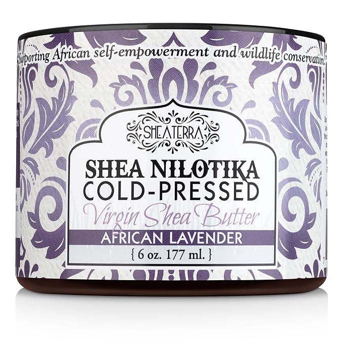 Shea Terra Organics 100% Organic Cold-Pressed Virgin Shea Butter – S. African Lavender | Natural Anti-Aging Daily Skin, Nails & Hair Cream to Soften & Rejuvenate Skin & Reduce Stretch Marks – 6 oz
