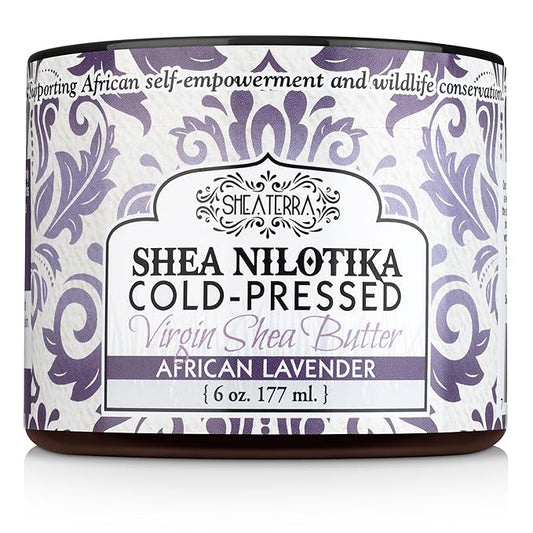 Shea Terra Organics 100% Organic Cold-Pressed Virgin Shea Butter – S. African Lavender | Natural Anti-Aging Daily Skin, Nails & Hair Cream to Soften & Rejuvenate Skin & Reduce Stretch Marks – 6 oz