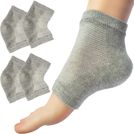 Chiroplax Vented Moisturizing Socks for Dry Cracked Heels Feet Treatment Gel Lined Spa to Repair Heal Soften Calluses Overnight, 2 Pairs (Gray)