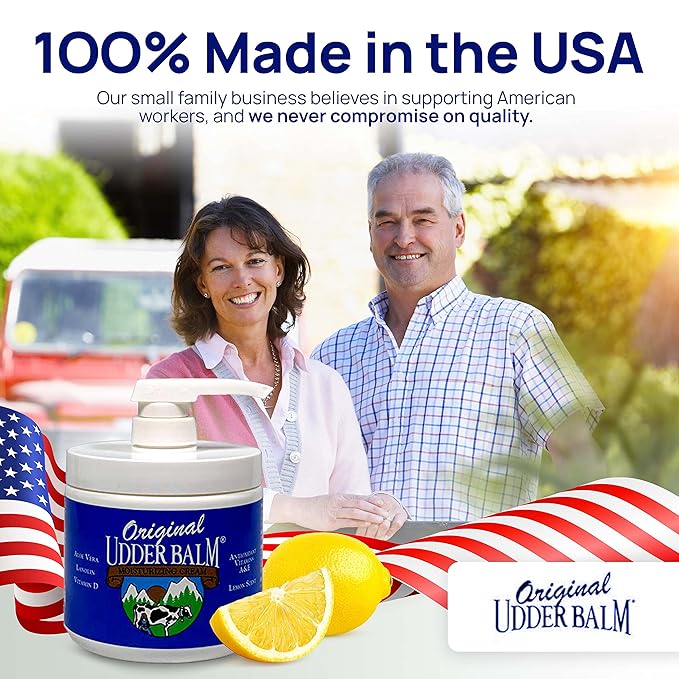 Original Udder Balm Pump Jar - Made in USA - Extra Thick Udder Cream & Hand Balm for Dry Skin, Cracked Heels, Rough Hands – Deep Moisture Heel Cream & Foot Moisturizer with Aloe Vera, 16 Fl Oz