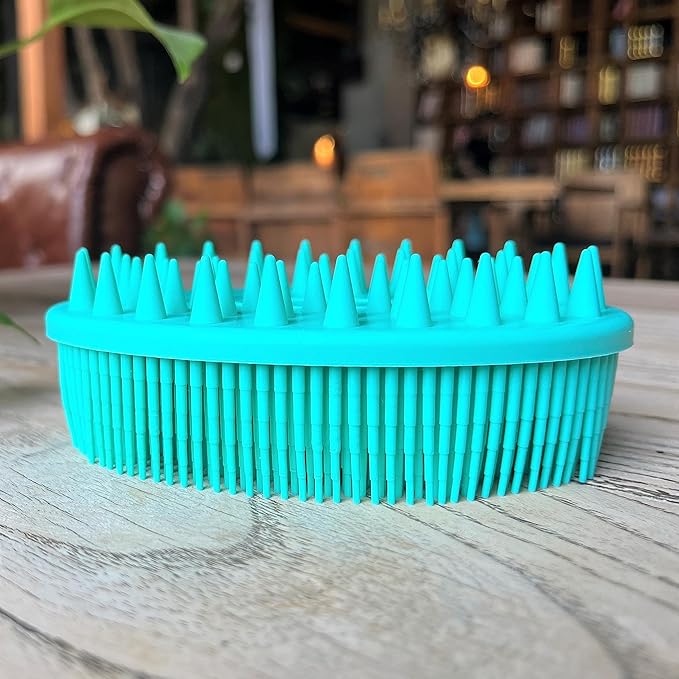 Premium Sensory Brush for Kids or Autism,Soft Silicone Body Scrubber,2 in 1 Sensory Room Occupational Therapy Sensory Brushes,Silicone Loofah,Pets Shower Brush Bath Brush Shampoo Brush(Spikes-Teal)