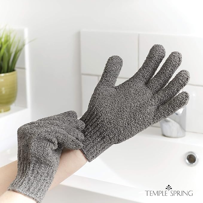 Temple Spring Exfoliating Glove, Carbonized Rayon Bamboo Exfoliating Body Scrubber, Loofah Washcloth, Exfoliate Loofa Shower Scrubber, Body Exfoliator Scrub, Shower Loofah Bath Sponge - Grey