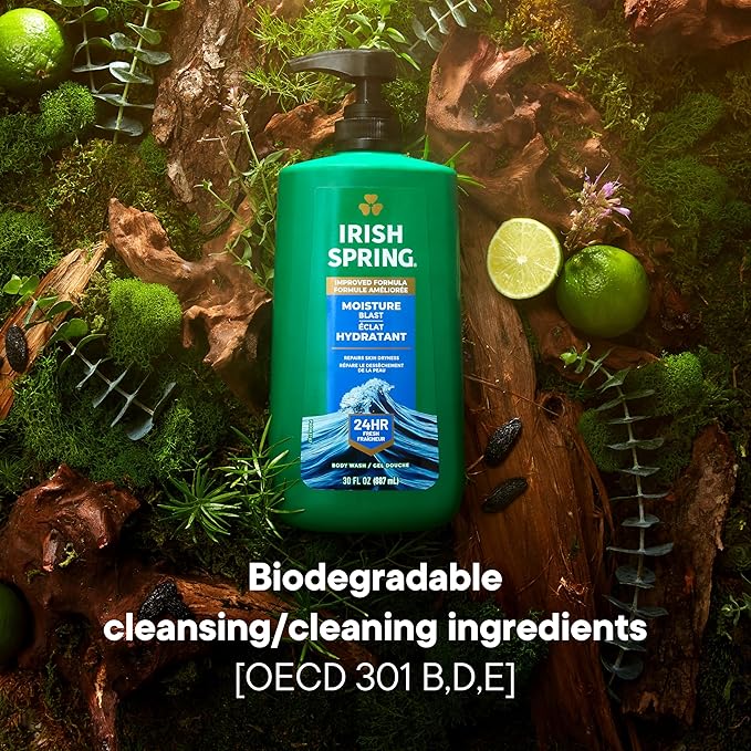 Irish Spring Mens Body Wash, Moisture Blast Body Wash for Men, Feel Fresh All Day, 30 Oz Pump Bottle
