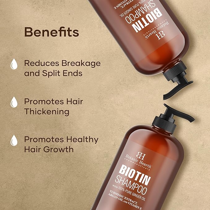 Botanic Hearth Biotin Shampoo with 100% Pure Ginger Oil | Sulfate & Paraben | Free | Enriched with Turmeric Extract, Argan Oil & Vitamin E | for All Hair Types | 16 Fl. Oz