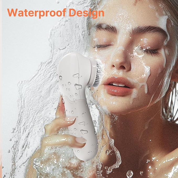 Face Scrubber with 3 Brush Heads & 2 Speeds - Deep Cleaning, Exfoliating, and Massaging for All Skin Types - Facial Cleansing Brush Includes Silicone Head, Travel Case & Free-Plastic Packaging