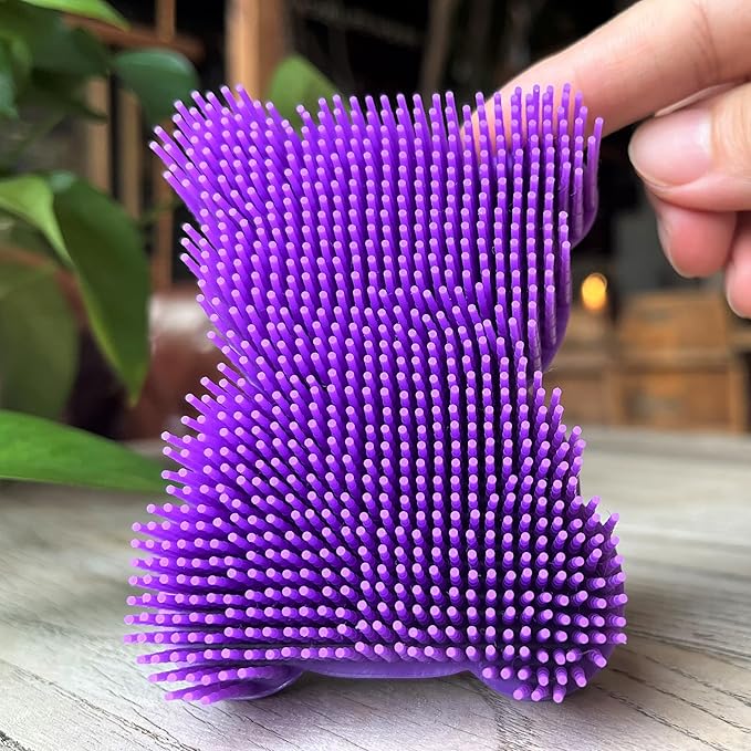 Premium Sensory Brush for Kids or Autism,Soft Silicone Body Scrubber,2 in 1 Sensory Room Occupational Therapy Sensory Brushes,Silicone Loofah,Pet Shower Brush Bath Brush Shampoo Brush(Bear-Purple)