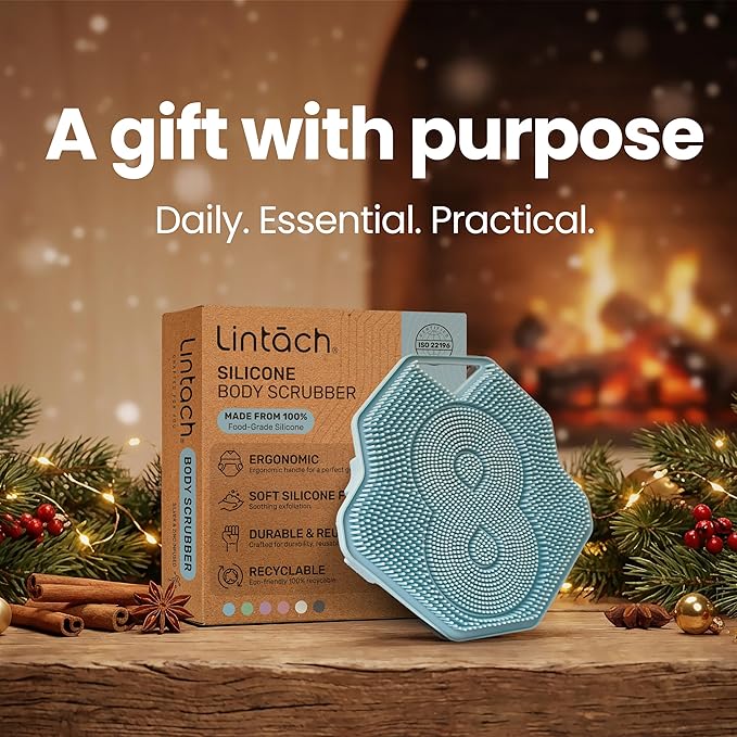 Silicone Shower Scrubber for Body – Exfoliating Loofah Alternative, Zinc & Silver-Infused, Hygienic & Gentle for Sensitive Skin, Durable & Long-Lasting Body Scrubber for Men - Sky Blue