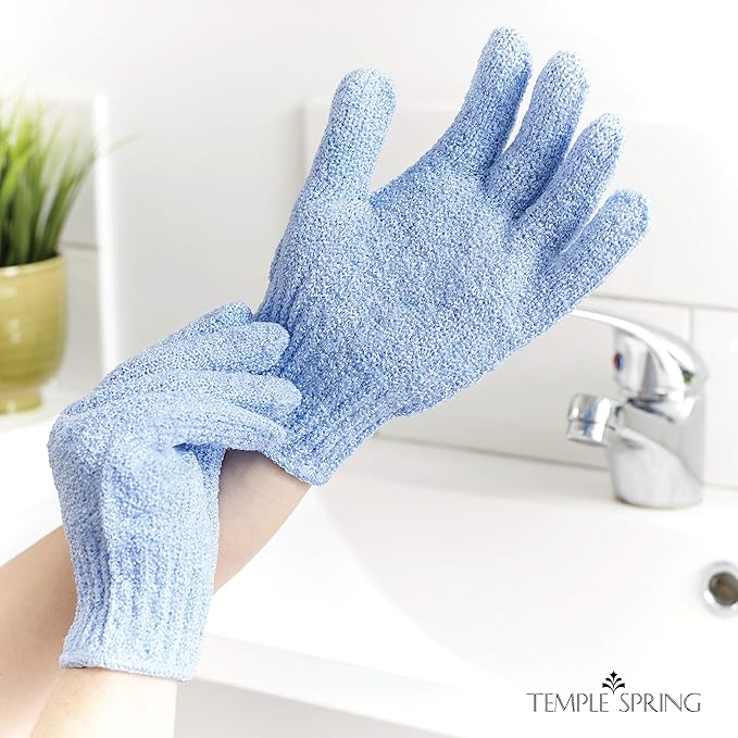 Temple Spring Exfoliating Glove, Rayon Bamboo Exfoliating Body Scrubber, Loofah Washcloth, Exfoliate Loofa Shower Scrubber, Body Exfoliator Scrub, Shower Loofah Bath Sponge –Cornflower Blue