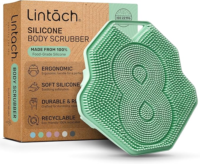 Silicone Shower Scrubber for Body – Exfoliating Loofah Alternative, Zinc & Silver-Infused, Hygienic & Gentle for Sensitive Skin, Durable & Long-Lasting Body Scrubber for Men - Mint