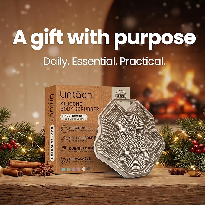 Silicone Shower Scrubber for Body – Exfoliating Loofah Alternative, Zinc & Silver-Infused, Hygienic & Gentle for Sensitive Skin, Durable & Long-Lasting Body Scrubber for Men - White Sand