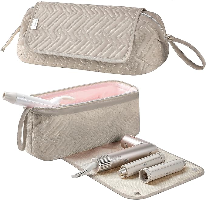 Leudes Hair Tools Travel Bag for Women Heat Resistant Mat for Travel Essentials Hot Tools Straighteners,Flat Irons,Curling Iron,Hot Air Brushes and Hair Dryer Organizer Bags 2 in 1 (Camel)