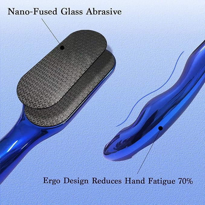 Hard Skin Remover Nano Glass Foot File with Non-Slip Ergonomic Handle, Professional Veinsgrain Foot Care Pedicure Tools for Smooth Feet (Blue)