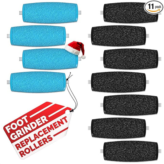 11 Pcs Replacement Rollers for Electric Foot Callus Remover Tool - 7 Extra Coarse & 4 Regular Coarse Refill Heads (1.92 x 0.65 Inches), Micro-Diamond Crystals - Compatible with Amope Pedi Perfect Pro