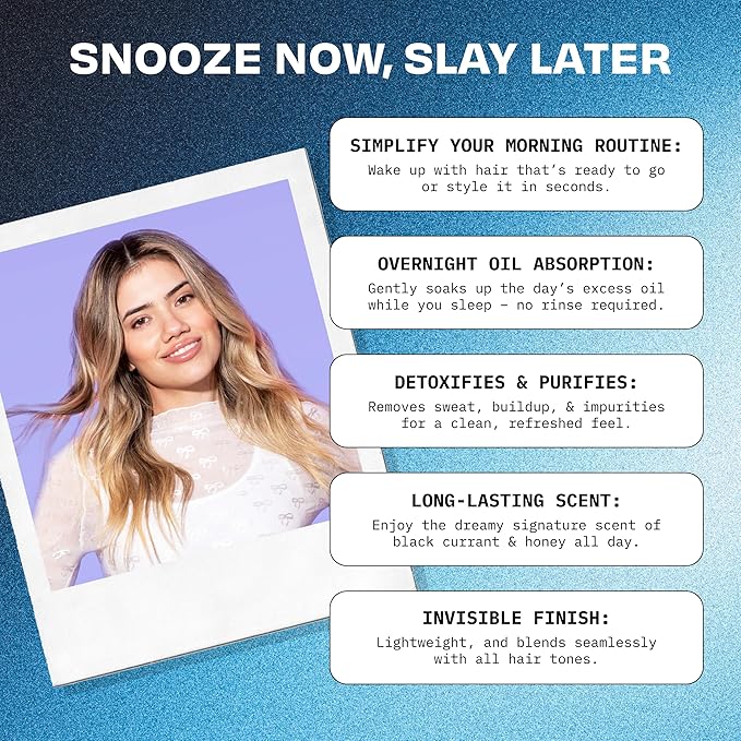 FoxyBae Overnight Dry Shampoo Spray – Biotin, Rice Starch & Charcoal Formula – Absorbs Oil, Sweat & Odor for Fine, Thick & Color-Treated Hair – Dream Refresh – 7 fl oz