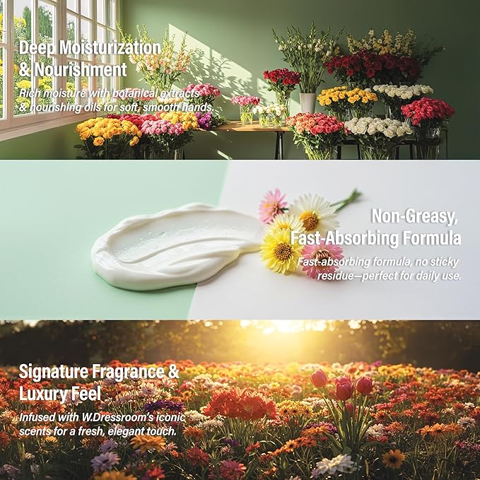 W.Dressroom Moisturizing Hand Cream for Dry Hands, Non-Greasy, Quick-Absorbing Korean Hand Lotion, Travel Size 1.69 fl oz (50 ml), No.20 Flower Shop Scent