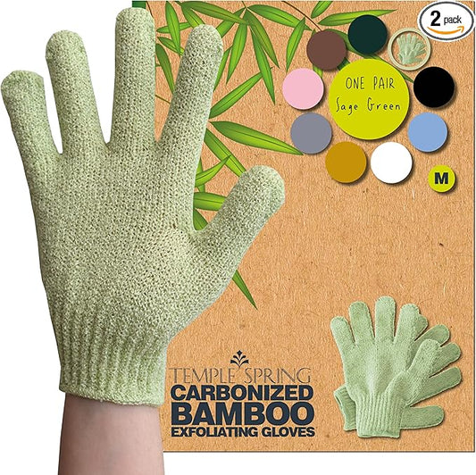 Temple Spring Exfoliating Glove, Rayon Bamboo Exfoliating Body Scrubber, Loofah Washcloth, Exfoliate Loofa Shower Scrubber, Body Exfoliator Scrub, Shower Loofah Bath Sponge - Sage Green