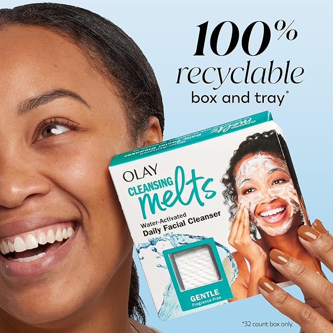 Olay Face Wash, Gentle Cleansing Melts, Fragrance-Free, Daily Use Cleanser, For All Skin Types, Travel Size, Water-Activated to Clean, Tone, and Refresh, 64ct (2 Pack x 32ct)