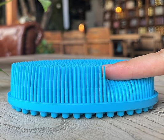 Premium Sensory Brush for Kids or Autism,Soft Silicone Body Scrubber,2 in 1 Sensory Room Occupational Therapy Sensory Brushes,Silicone Loofah,Pet Shower Brush Bath Brush Shampoo Brush(Oval-Blue)