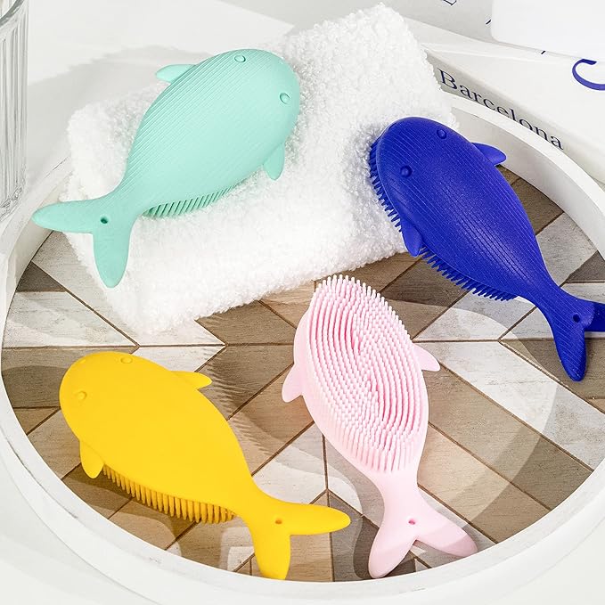 Premium Sensory Brush for Kids or Autism,Soft Silicone Body Scrubber,2 in 1 Sensory Room Occupational Therapy Fidget Brushes,Silicone Loofah,Pets Shower Brushes Bath Brush Shampoo Brush(Whale-Teal)