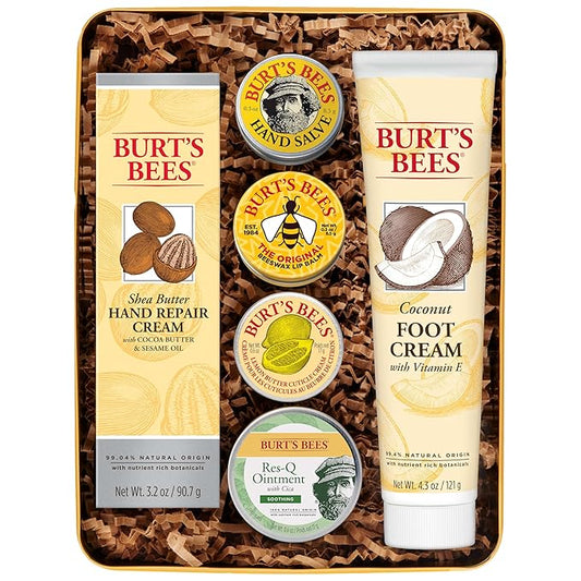 Burt's Bees Gifts Ideas - Classics Set, 6 Products in Giftable Tin – Cuticle Cream, Hand Salve, Lip Balm, Res-Q Ointment, Hand Repair and Foot Cream