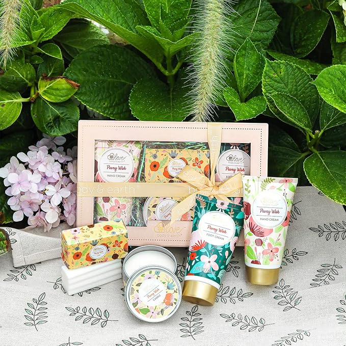 Hand Lotion Sets for Womens Christmas Gift, Peony Wish Body Cream Gifts Set, Include Hand Cream, Foot Cream, Soap, Scented Candle, Women Body Care for All Skin Types Skin Care Gift Set
