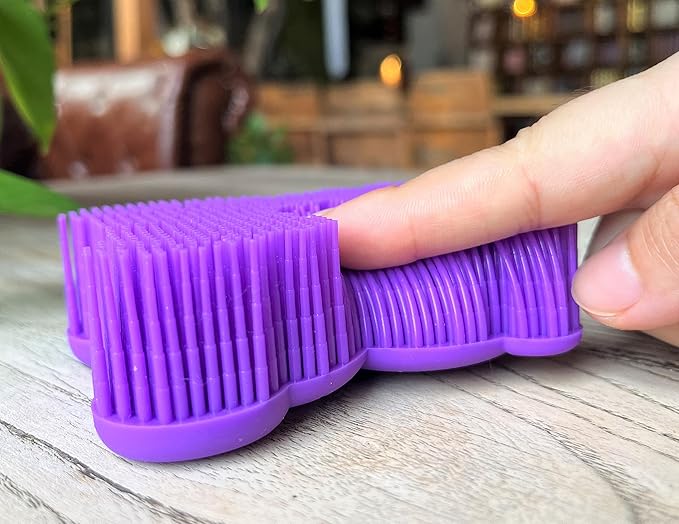 Premium Sensory Brush for Kids or Autism,Soft Silicone Body Scrubber,2 in 1 Sensory Room Occupational Therapy Sensory Brushes,Silicone Loofah,Pet Shower Brush Bath Brush Shampoo Brush(Bear-Purple)