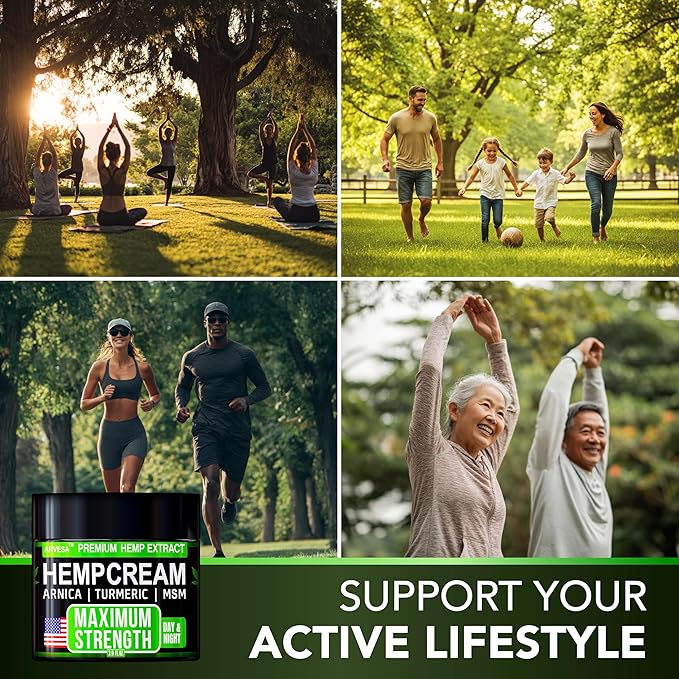 Hemp Cream - Maximum Strength - Natural Hemp Oil Extract Gel Rub with MSM - Glucosamine - Arnica - Turmeric - Maximum Strength - Formulated in USA - 3.9 oz